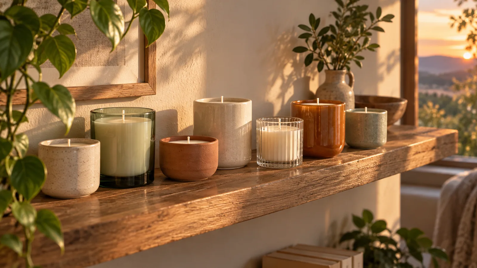 A row of unlit candles on a shelf, one for each night of a week testing sounds to fall asleep.